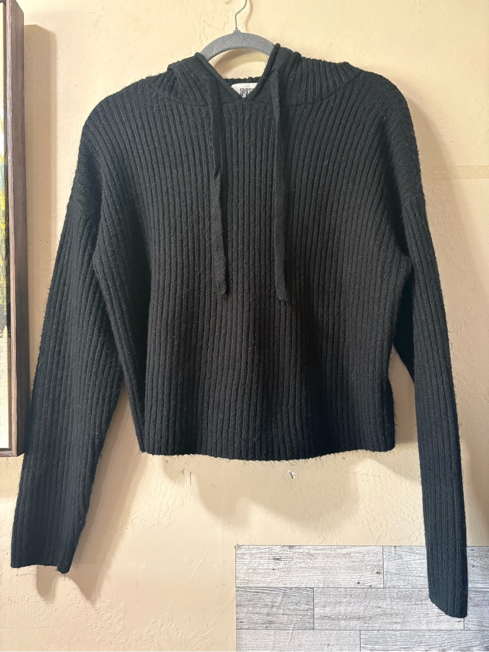 Victoria's Secret Black Ribbed Hooded Sweater